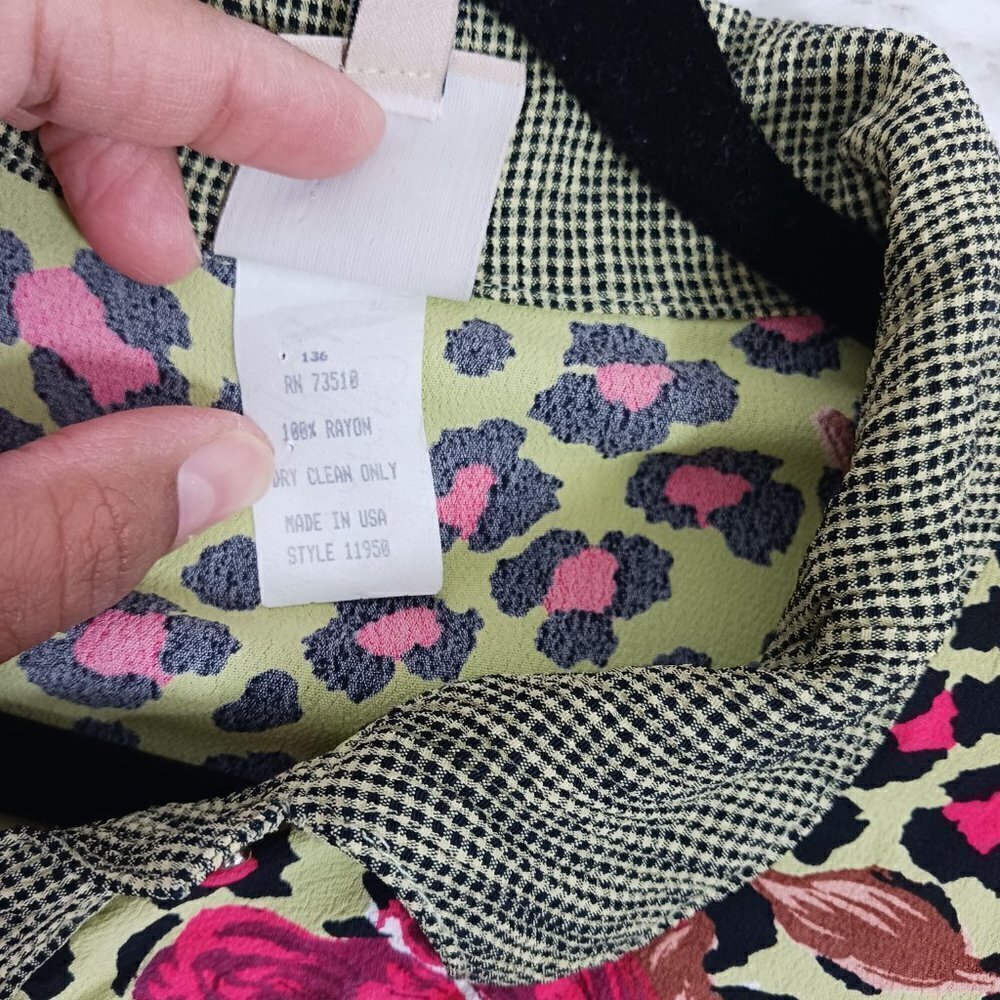 F.L MALIK vintage matching set women's size L green/pink animal print floral - Picture 7 of 12